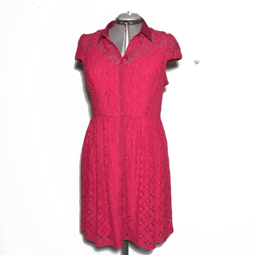 Maurices Pink Lace Cap Sleeve Shirt Dress Jr 13/14 - Picture 2 of 7